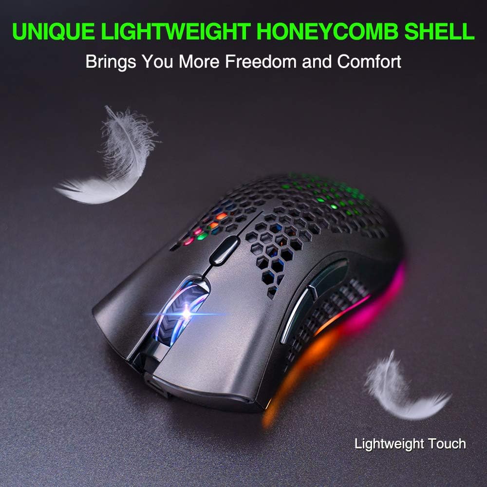 Bengoo KM-1 Rechargeable Wireless RGB Gaming Mouse - Ultra-Lightweight, Honeycomb Design, High Precision