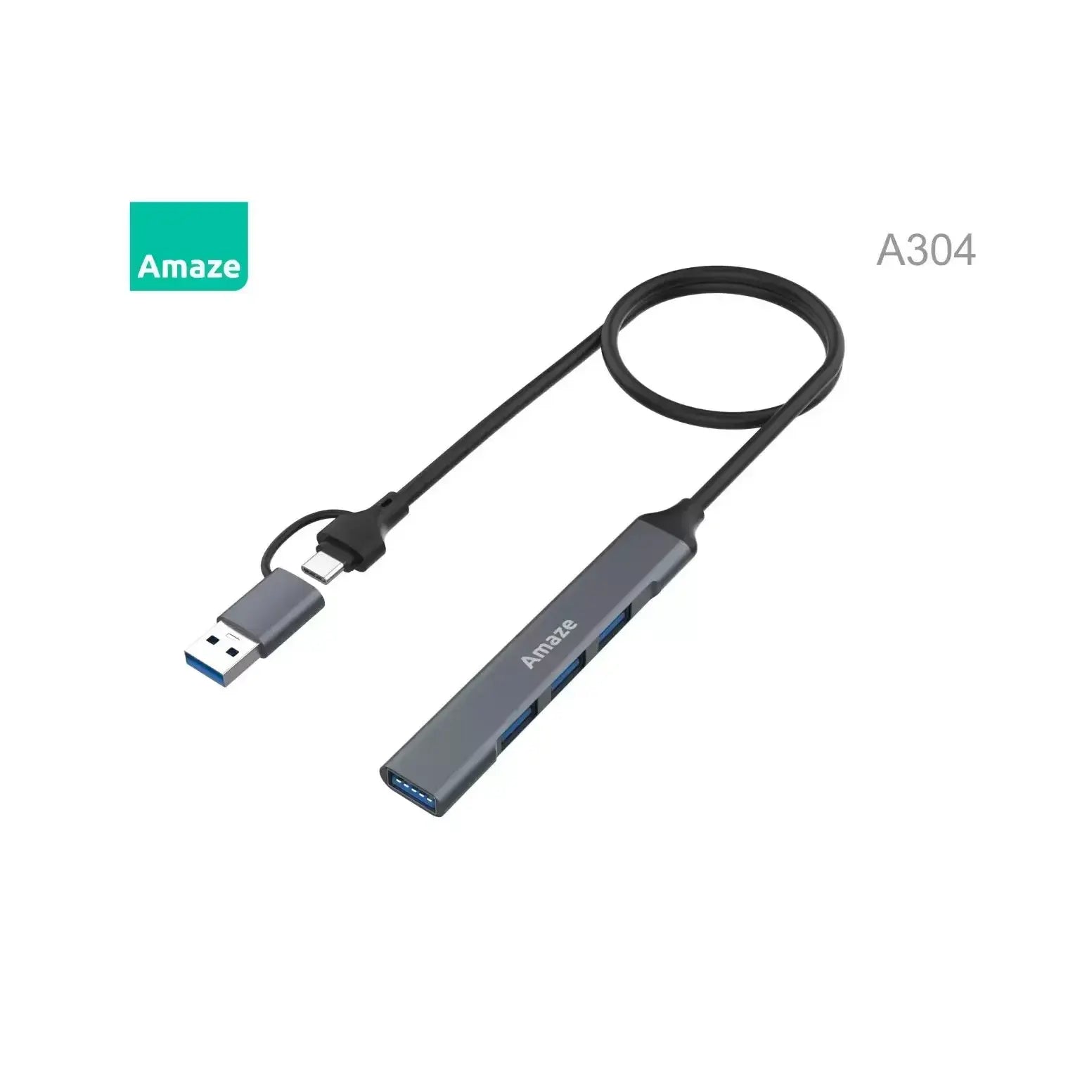 AMAZE 4-IN-2 USB3.0 + TYPEC TO 4PORT USB HUB A304