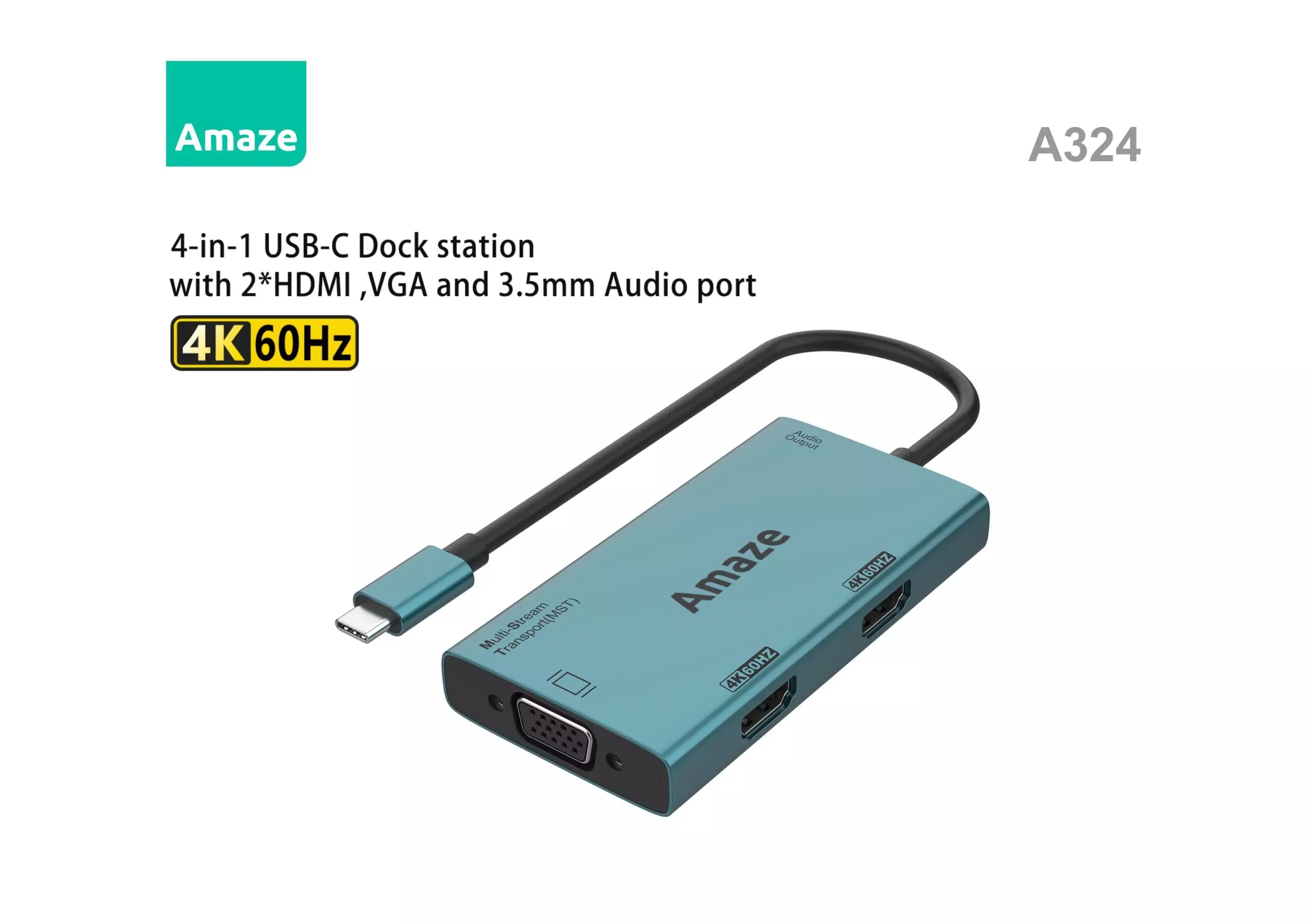 AMAZE A324 Type C to Dual HDMI + VGA + Audio Hub