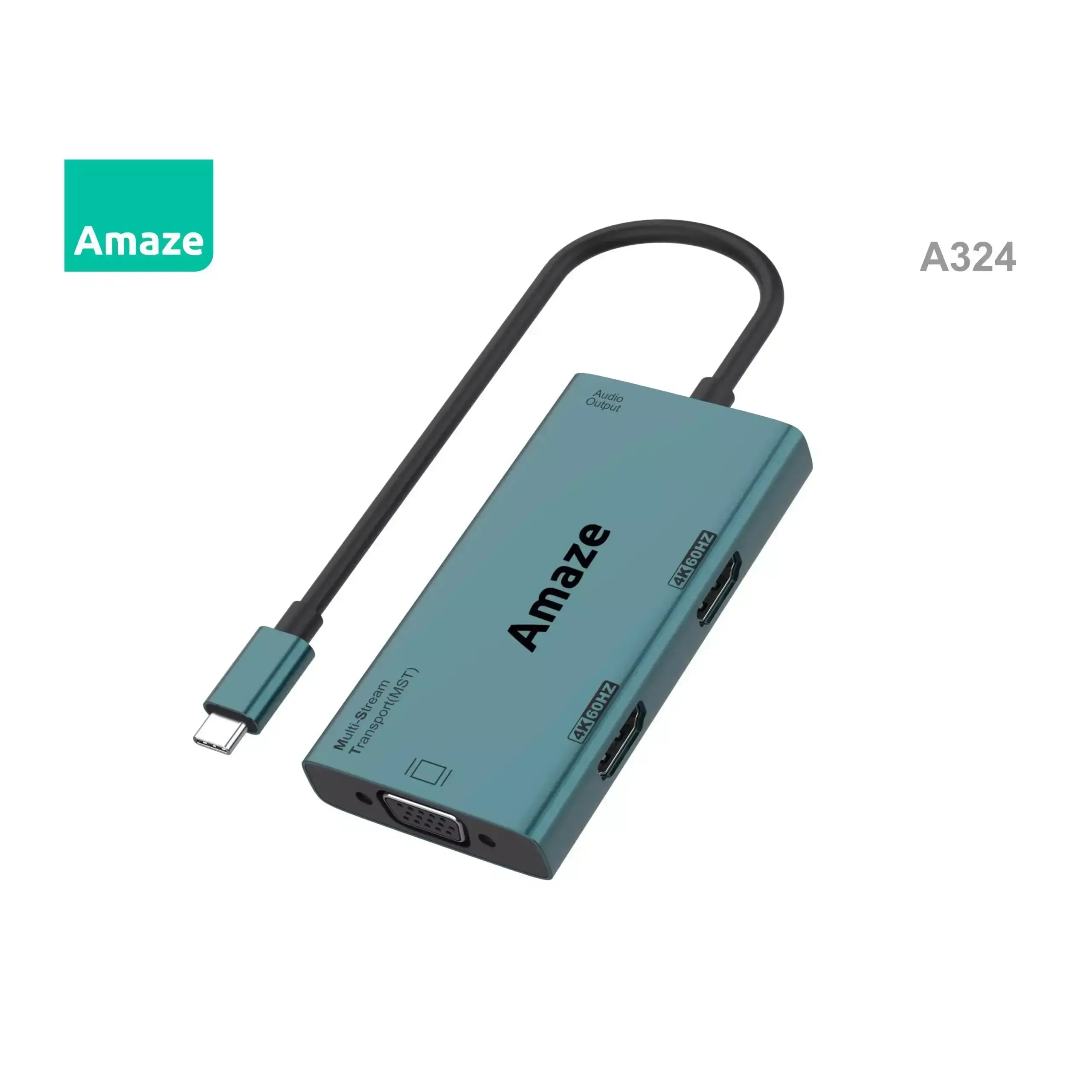 AMAZE A324 Type C to Dual HDMI + VGA + Audio Hub