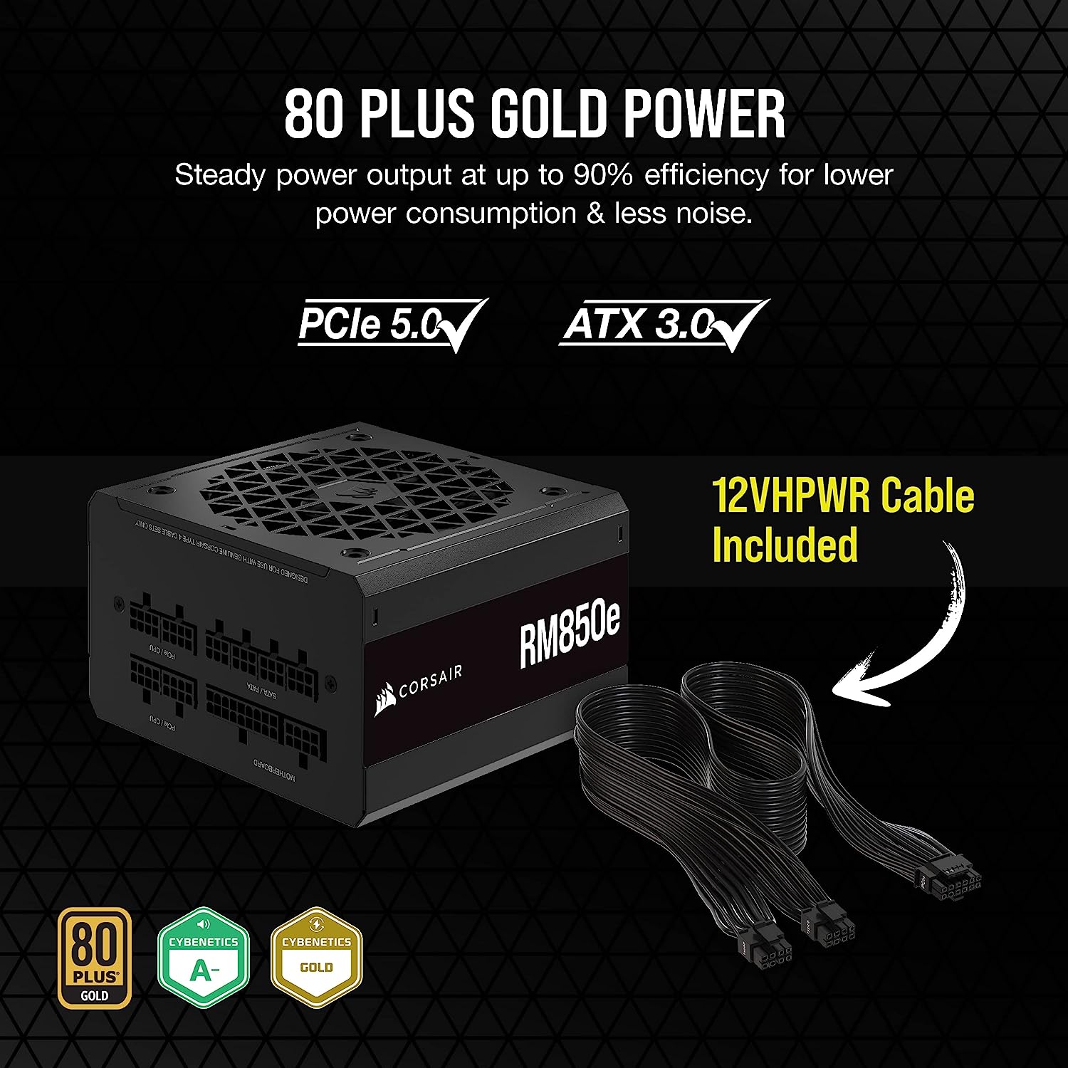 CORSAIR RM850e 80 PLUS Gold Fully Modular Low-Noise ATX Power Supply – Black
