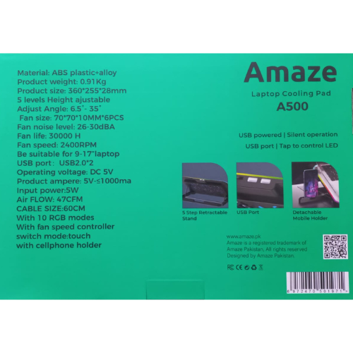 AMAZE A500 Laptop RGB Cooling stand and Cooling Pad with 6 Cooling fans, Detachable Mobile Holder