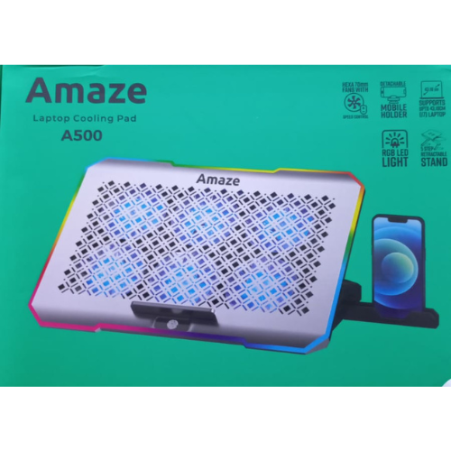 AMAZE A500 Laptop RGB Cooling stand and Cooling Pad with 6 Cooling fans, Detachable Mobile Holder
