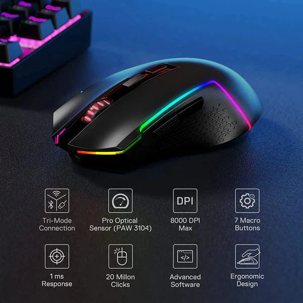 Redragon Trident Pro M693 RGB Wired, Wireless, And Bluetooth Mouse