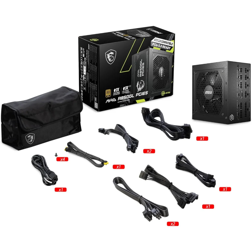 MSI MAG A850GL PCIE 5 & ATX 3.0 Gaming Power Supply – Full Modular – 80 Plus Gold