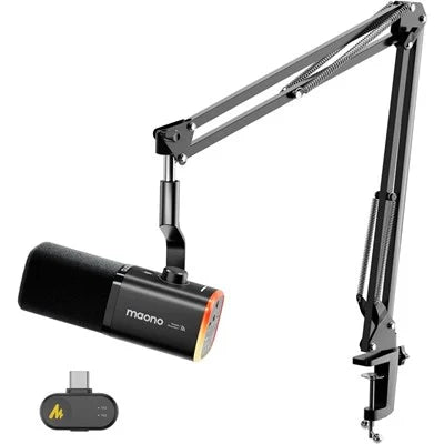 MAONO PD100WS Wireless & USB Dynamic Microphone with Boom Arm
