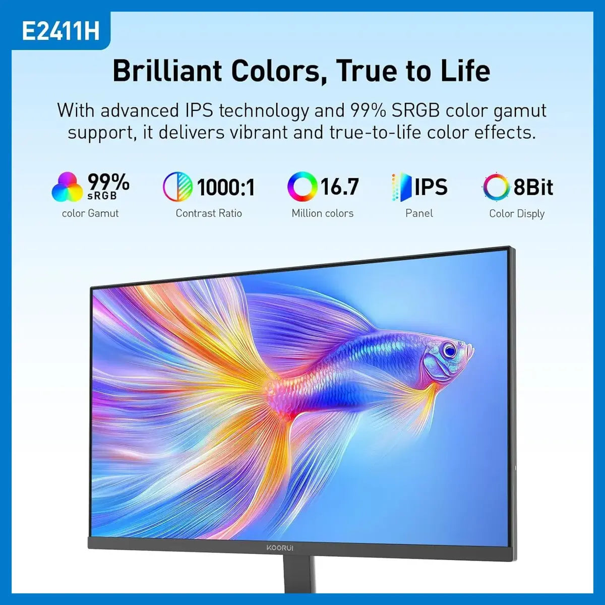 Koorui E2411H Gaming Monitor 24 Inch 120Hz IPS FHD 99% sRGB FreeSync VESA Mount HDMI 1.4 VGA