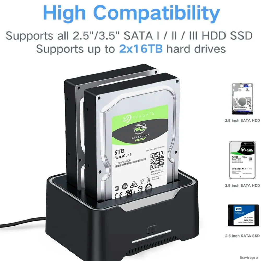 Dock Station USB 3.0 For Sata, Copy Offline 2x Hard Disks of 18TB