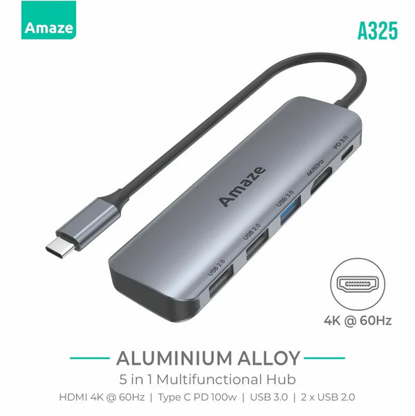 Amaze 5 in 1 Type C Multifunction Hub 4k @60hz | A325 - Gaming Wala Bhai