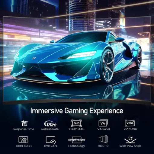Koorui 32E6QC, 32″ 2K (2560×1440) QHD 170Hz 1ms, VA Curved Gaming Monitor