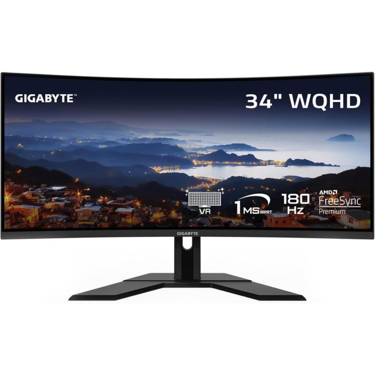 Gigabyte G34WQCP, 34″ (3440×1440) 3K 180Hz 1ms, VA Curved Gaming Monitor