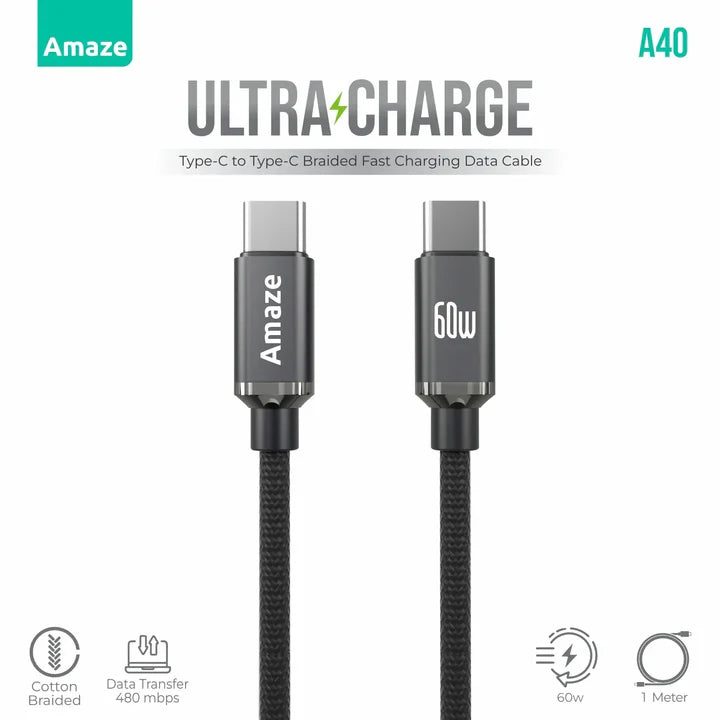 Amaze ULTRA CHARGE TYPE C TO TYPE C CABLE 60W 1M | A40