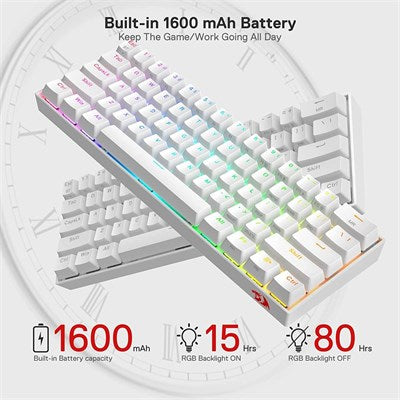 Redragon DRACONIC PRO K530 60% Compact RGB Wireless Mechanical Gaming Keyboard - White - Tactile Brown Switch