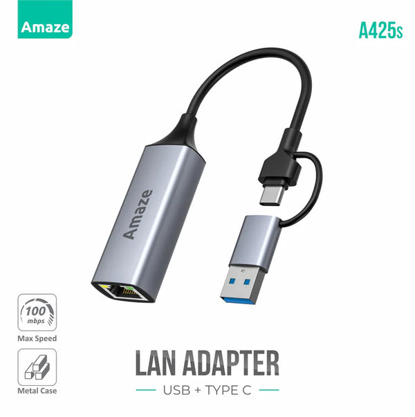 AMAZE LAN ADAPTER USB + TYPE-C | A425s - Gaming Wala Bhai