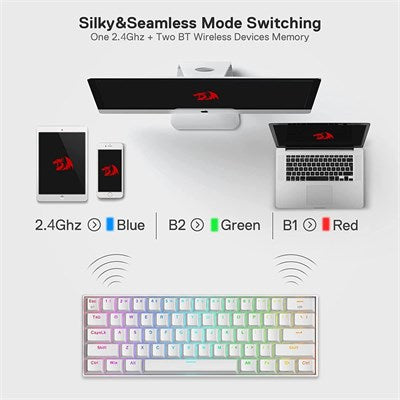 Redragon DRACONIC PRO K530 60% Compact RGB Wireless Mechanical Gaming Keyboard - White - Tactile Brown Switch