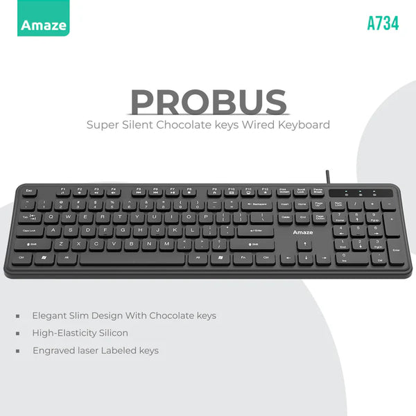 Amaze Probus Super Silent Chocolate Keys Wired Keyboard | A734 - Gaming Wala Bhai