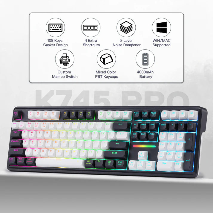 Redragon Antonium Pro K745WB RGB Mechanical Tri Mode  Keyboard