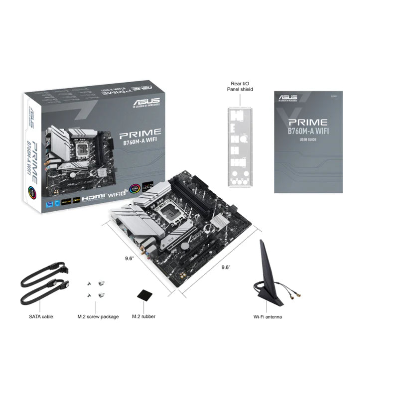 ASUS PRIME B760M-A WIFI | Intel® B760 Chipset Micro-ATX Motherboard | LGA 1700 | DDR5 Support | PCIe 4.0 | Wi-Fi 6 | AI-Ready