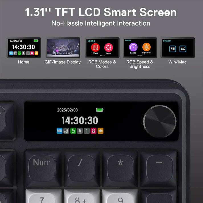 Redragon Terraflare K762 Pro Wireless Mechanical Keyboard with LED Screen