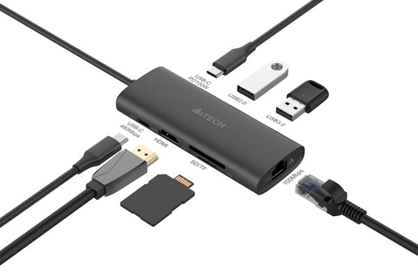 A4Tech DST-80C | USB-C Docking Station, Multi-Port Hub, 4K HDMI, Fast Data Transfer, Power Delivery