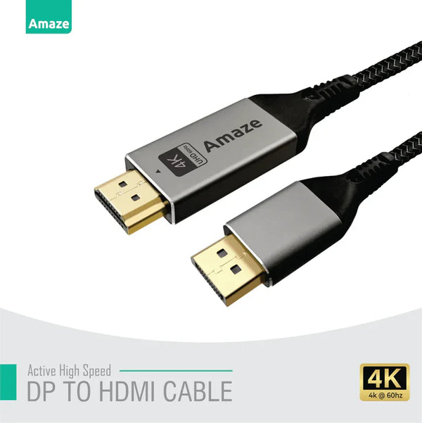 Amaze DP to HDMI 4k@60hz Display Cable 2m | A815 - Gaming Wala Bhai