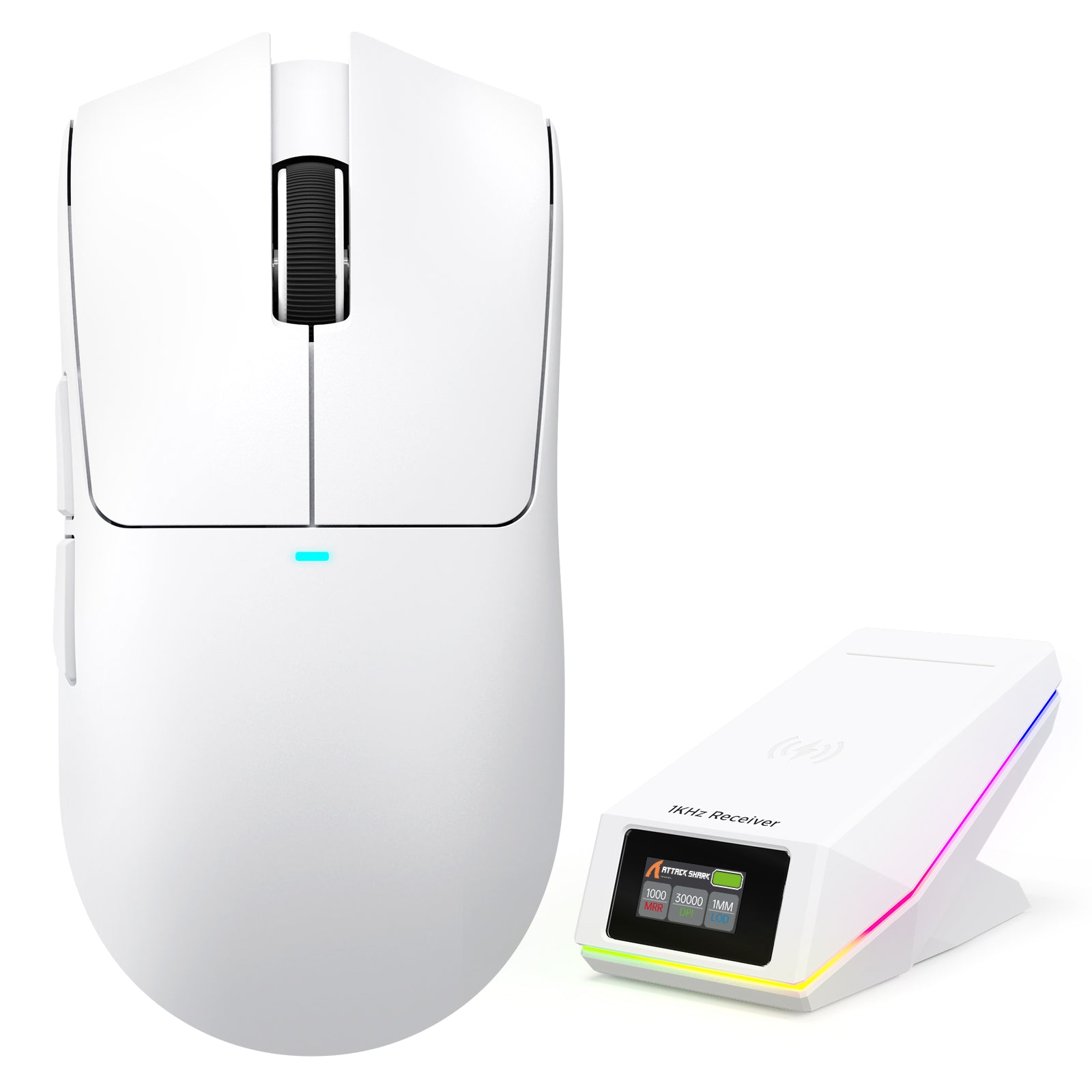 Attack Shark X11 Pro V2 white mouse with TFT charging dock