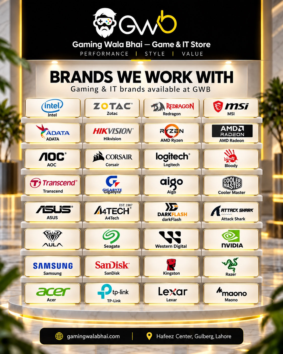 Intel, Zotac, Redragon, MSI, ADATA, Hikvision, AMD Ryzen, AMD Radeon, AOC, Corsair, Logitech, Bloody, Transcend, Gigabyte, Aigo, Cooler Master, ASUS, A4Tech, darkFlash, Attack Shark, AULA, Seagate, Western Digital, NVIDIA, Samsung, SanDisk, Kingston, Razer, Acer, TP-Link, Lexar, Maono