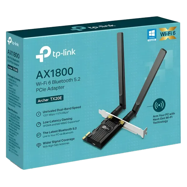 TP-Link Archer TX20E
AX1800 Wi-Fi 6 Bluetooth 5.2 PCIe Adapter