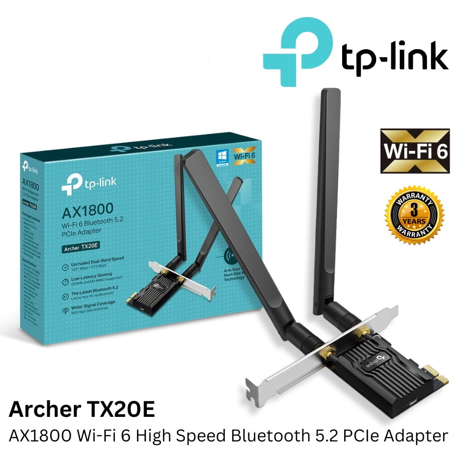 TP-Link Archer TX20E
AX1800 Wi-Fi 6 Bluetooth 5.2 PCIe Adapter