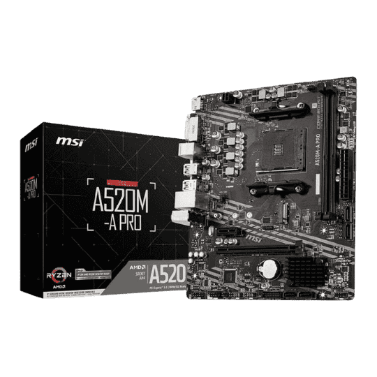 MSI A520M-A PRO motherboard with retail box