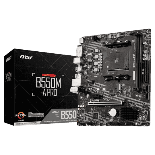 MSI PRO B550M-A motherboard with retail box