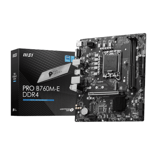 MSI PRO B760M-E DDR4 motherboard with retail box
