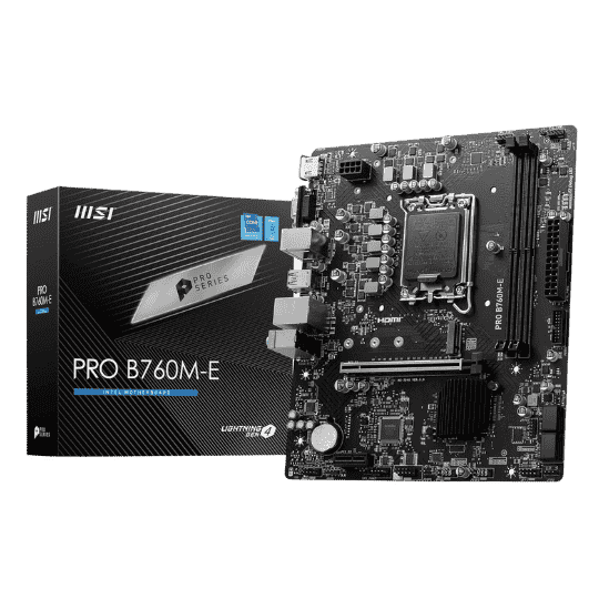 MSI PRO B760M-E DDR5 motherboard with retail box