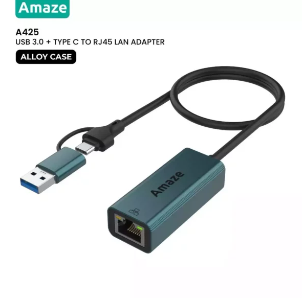 AMAZE A425 USB3.0+TYPE C TO RJ45 ETHERNET ADAPTER