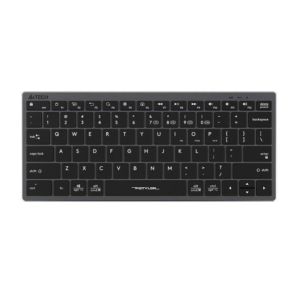 A4tech Fstyler FBX51C Dual Mode Bluetooth / 2.4G Wireless Compact Rechargeable Keyboard | Grey — front product view