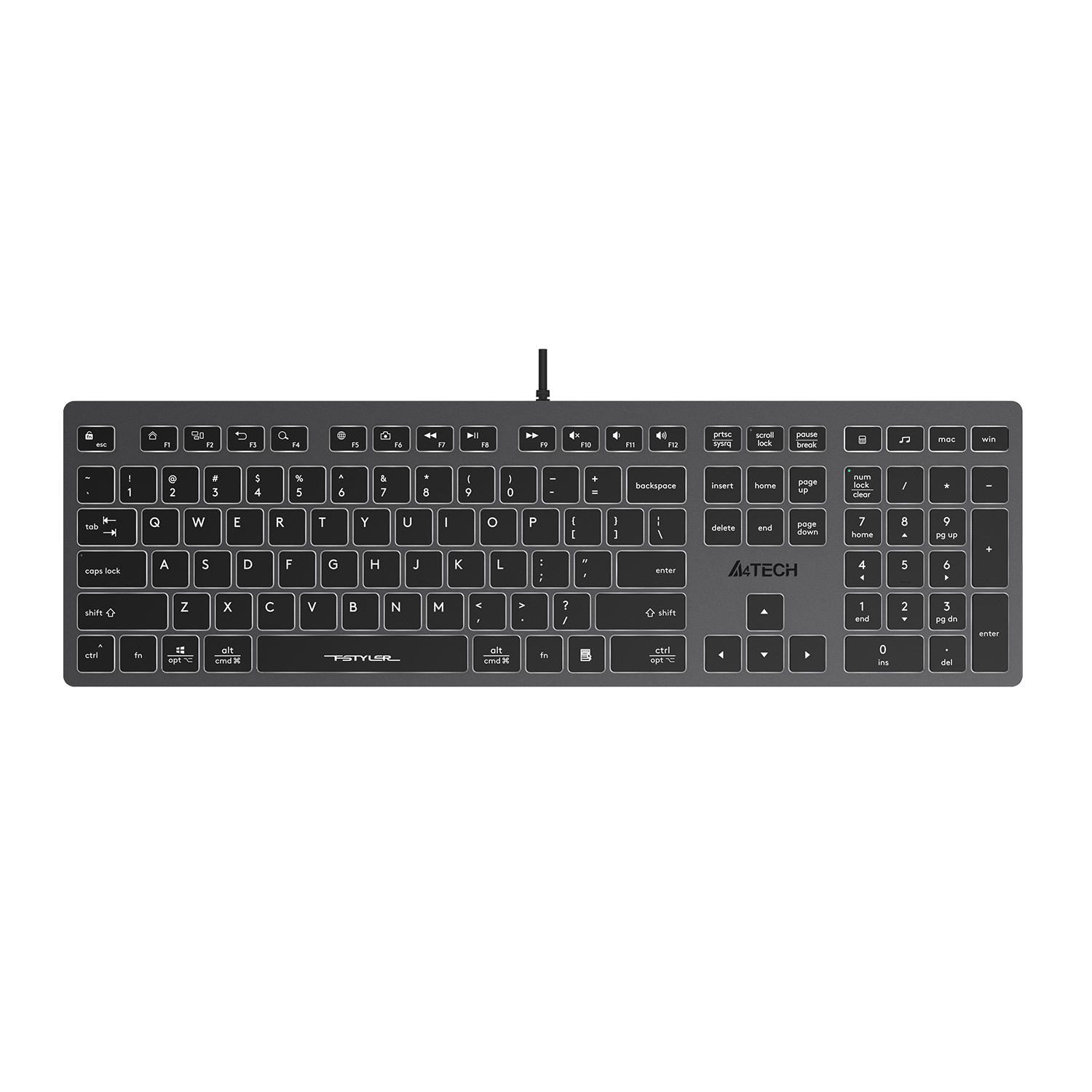 A4Tech FX60 Scissor Switch Backlit Keyboard — front product view