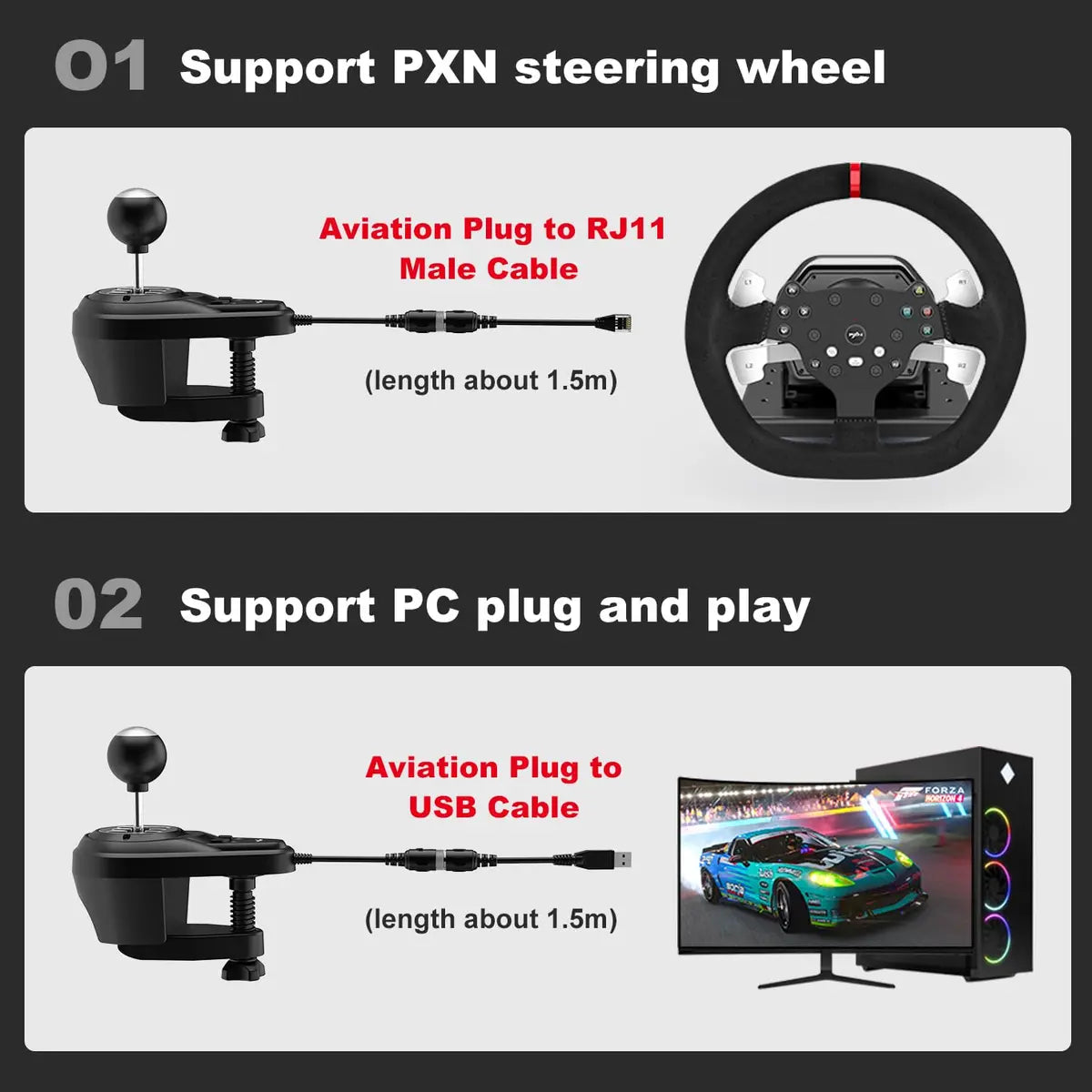 PXN A7 Gaming Wheel Shifter 6 +1 Shift Lever
