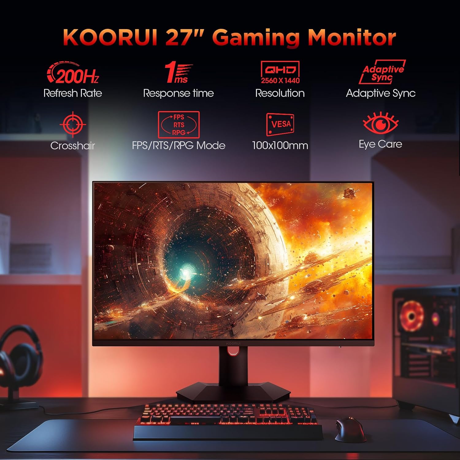 KOORUI S2721PM 27-inch QHD 200Hz Mini-LED gaming monitor — gaming features