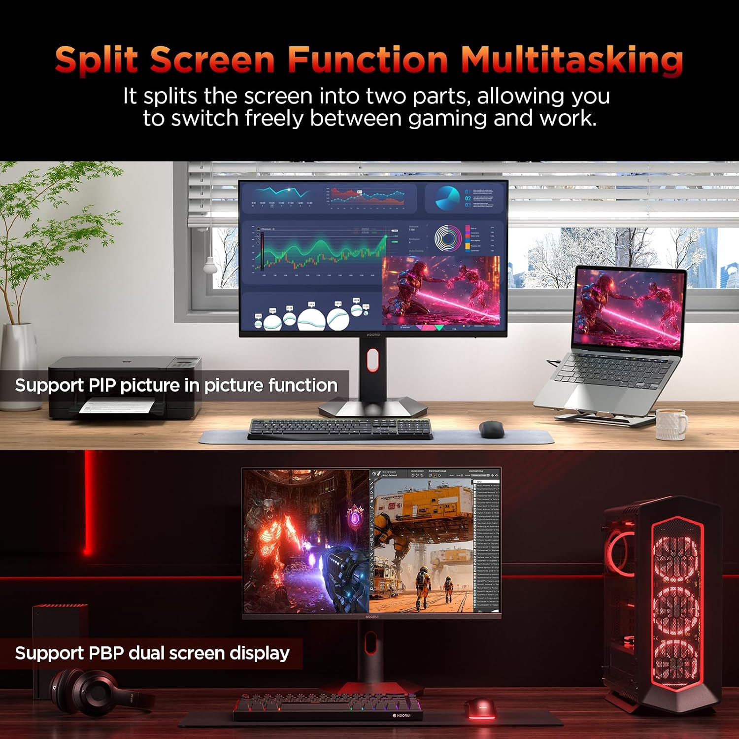 KOORUI S2721PM 27-inch QHD 200Hz Mini-LED gaming monitor — PiP and PBP multitasking