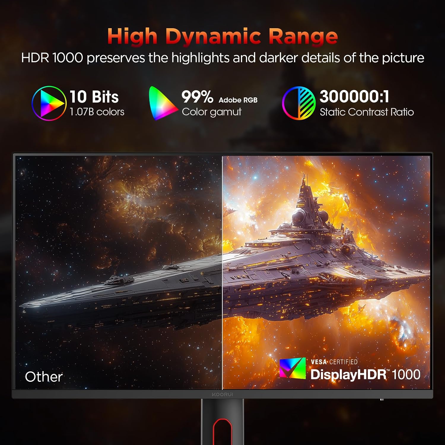 KOORUI S2721PM 27-inch QHD 200Hz Mini-LED gaming monitor — HDR1000 display