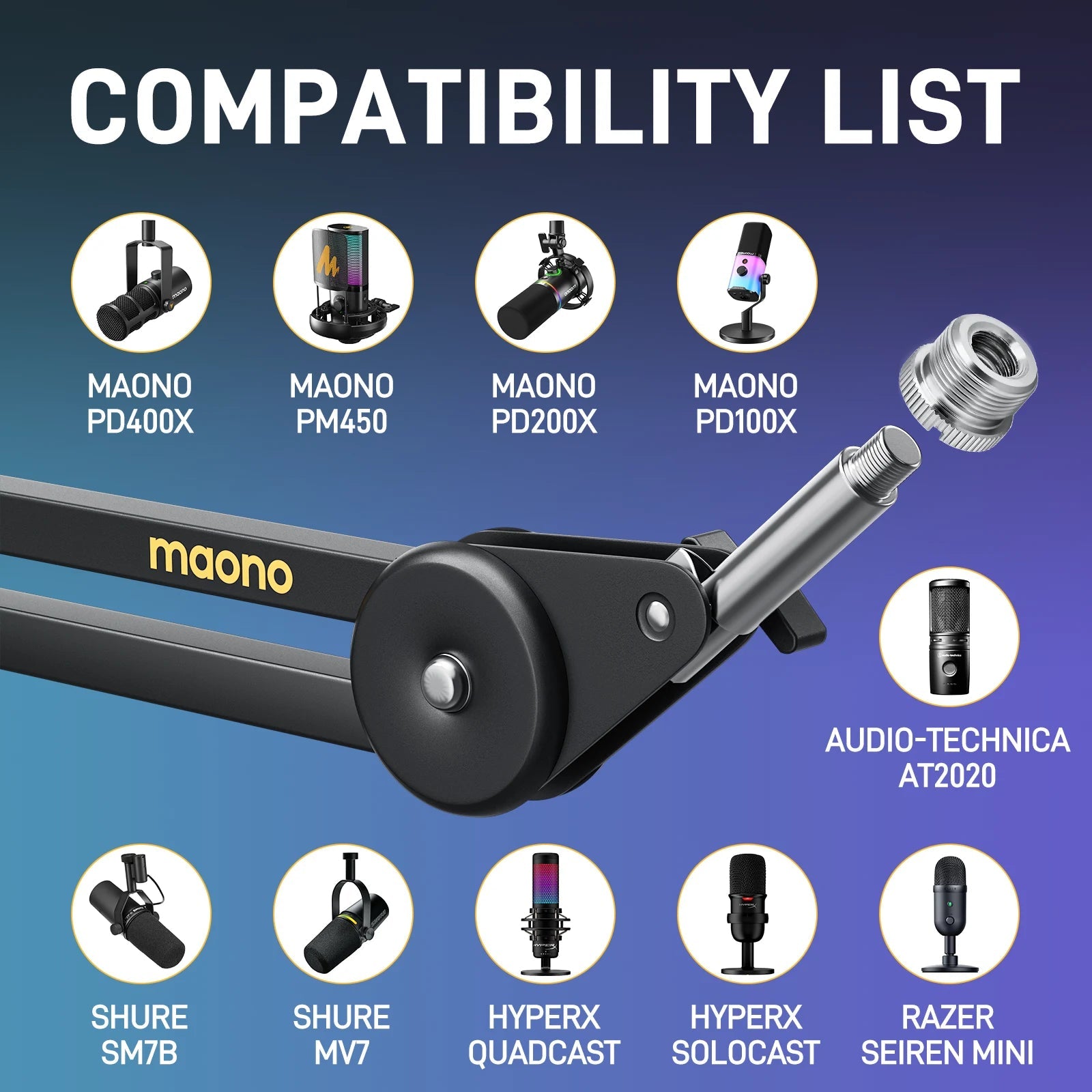MAONO BA37 microphone boom arm — mounting compatibility