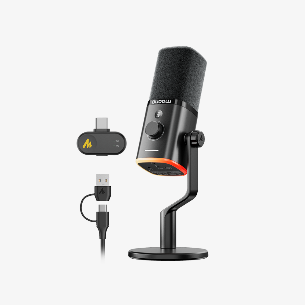 MAONO PD100W wireless USB dynamic microphone with desktop stand
