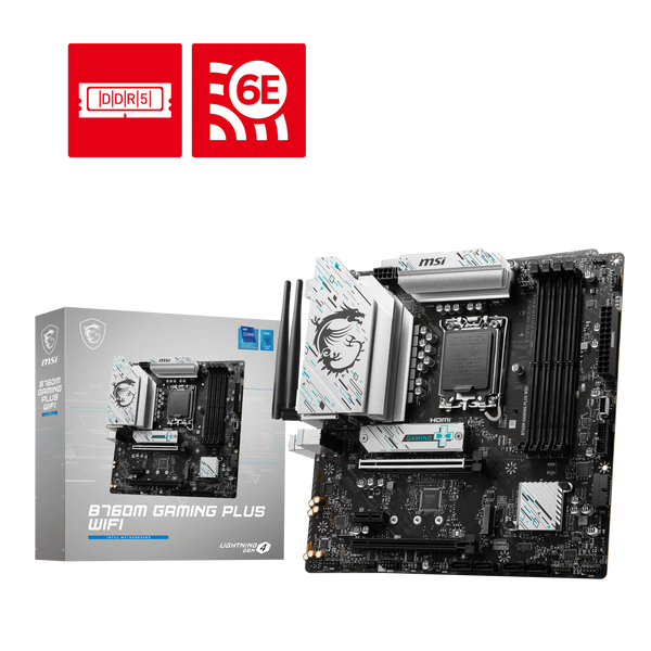 MSI B760M GAMING PLUS WIFI motherboard with retail box