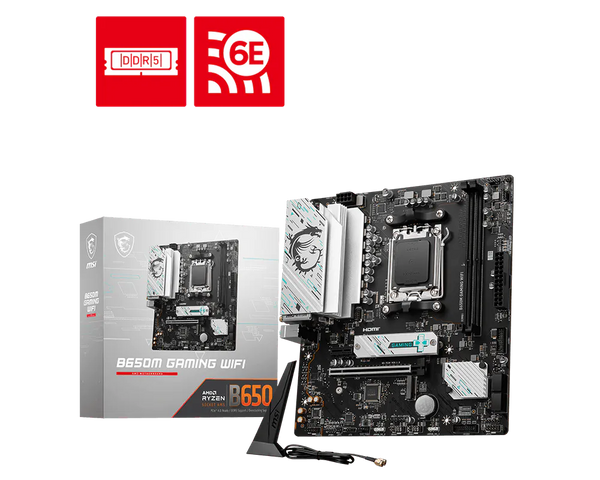 MSI B650M GAMING WIFI motherboard with retail box