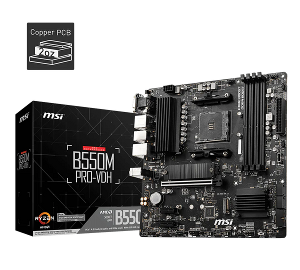 MSI B550M PRO-VDH motherboard with retail box