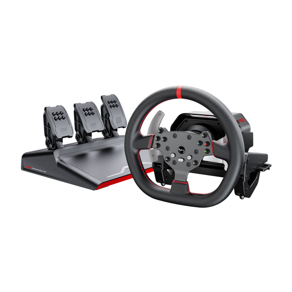 PXN V10 Pro Direct Drive Racing Wheel with Hall Pedals — product and pedals on white background
