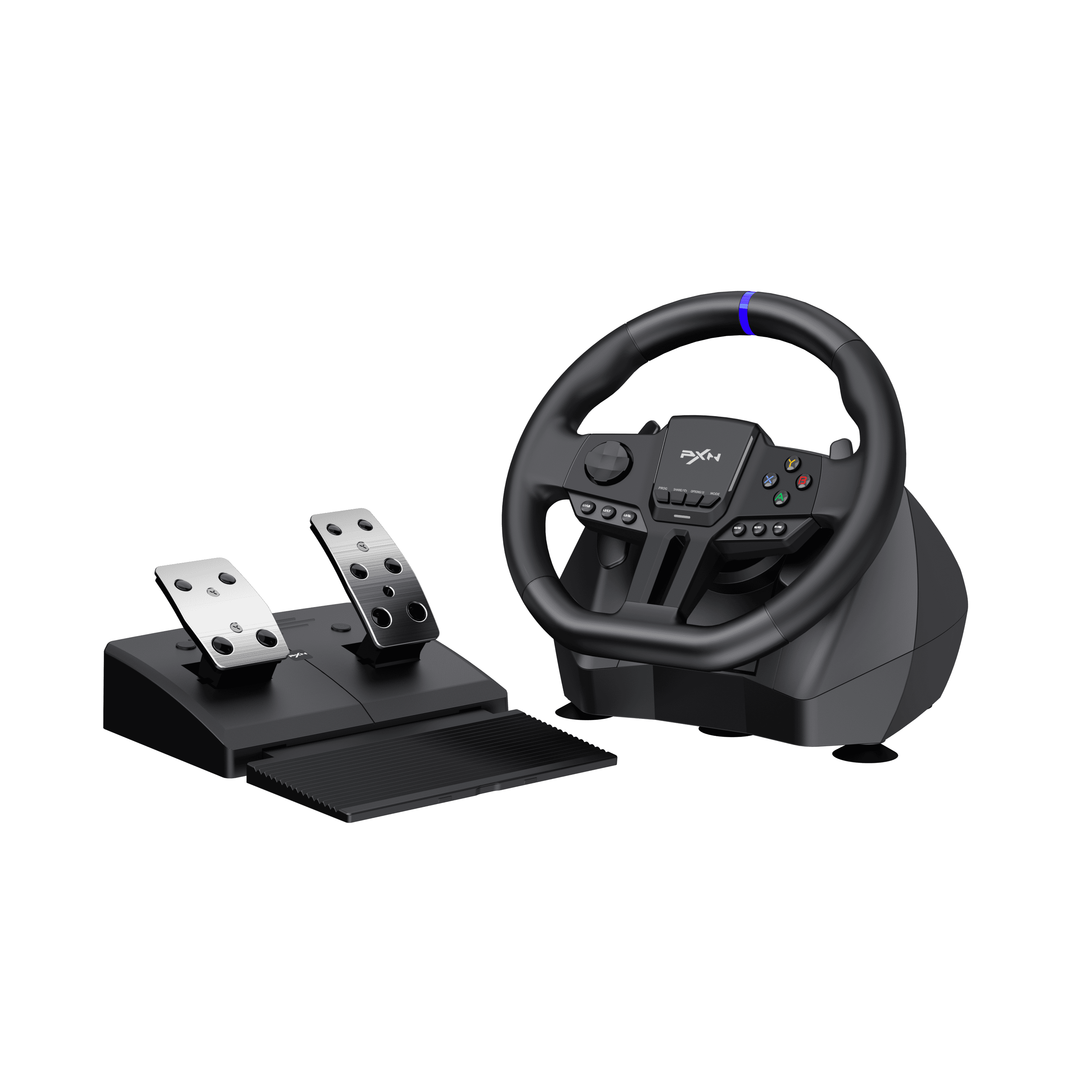 PXN V900 Gen2 Racing Wheel with Hall-Effect Pedals — product and pedals on white background