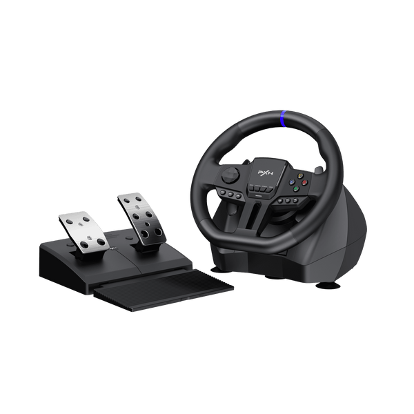 PXN V900 Gen2 Racing Wheel with Hall-Effect Pedals — product and pedals on white background
