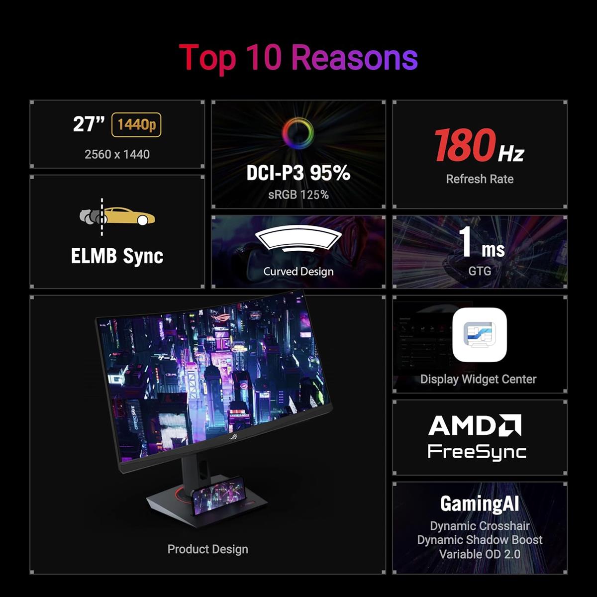 Asus Rog Strix XG27WCS - 180Hz 2K 1440p WQHD VA 27" Type-C Curved Gaming Monitor