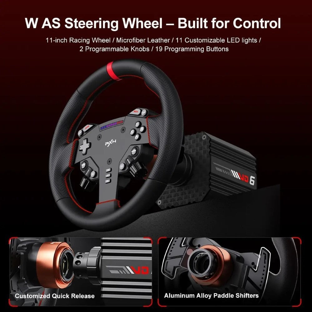 PXN VD6 Direct Drive Servo Bundle – Motor Base, Steering Wheel, Padels, Desk Mounting Clamp